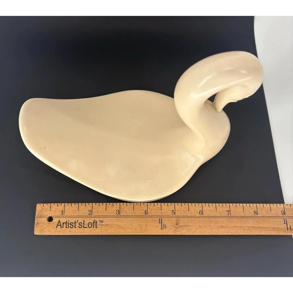 Vintage Ceramic Swan Decor Cream Vanity Organizer Towel Holder Mid Century Decor